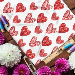 Ткань сатин красные сердечки на белом фоне