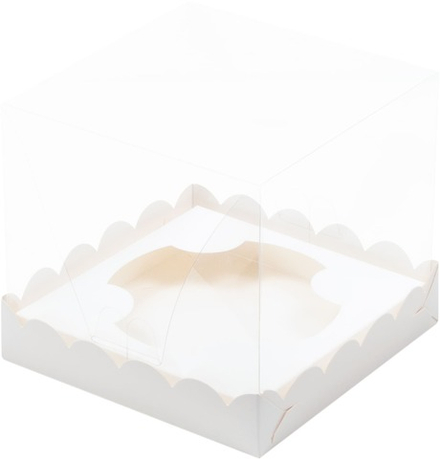 Коробка для кулича/торта с прозрачным куполом, белая 15х15х14 см