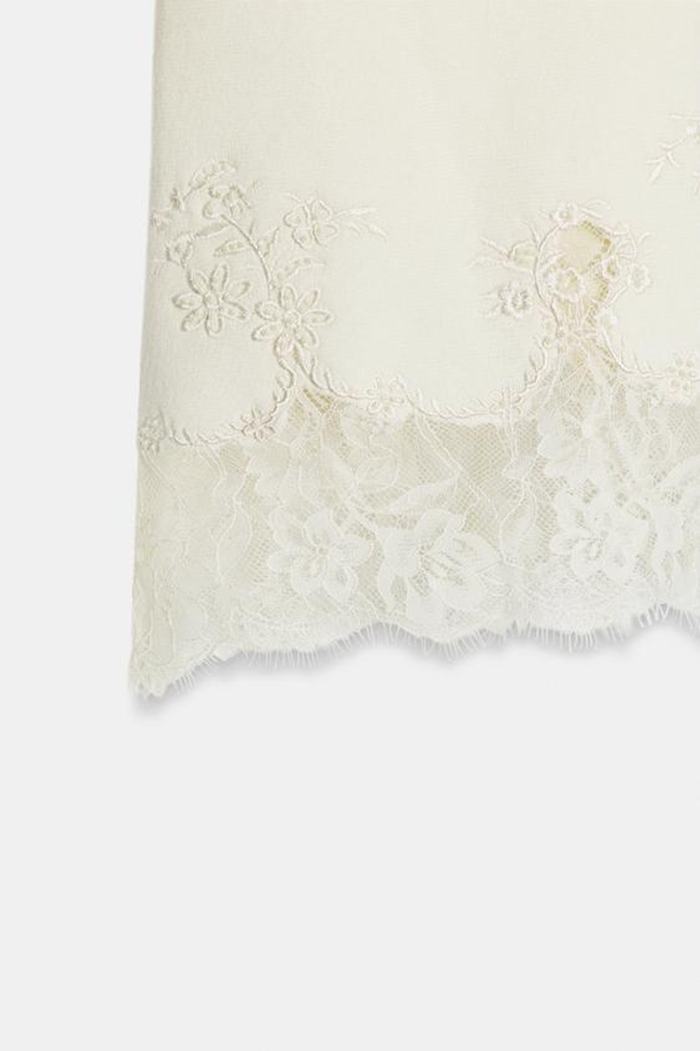 ZARA ТРИКОТАЖНАЯ ЮБКА МИДИ С БУСИНАМИ И КРУЖЕВОМ, ЭКРЮ