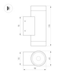 Светильник LGD-RAY-WALL-TWIN-R65-2x9W Warm3000 (GR, 23 deg, 230V) (Arlight, IP65 Металл, 3 года) 038154(1)