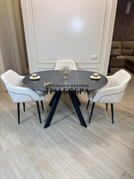 Круглый раздвижной стол "Бонжур", керамогранит, черный мрамор и стулья "ШЕЛЛ"