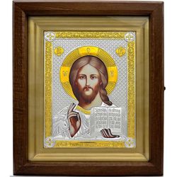 Спас Вседержитель. Икона Иисуса Христа в серебряном окладе.