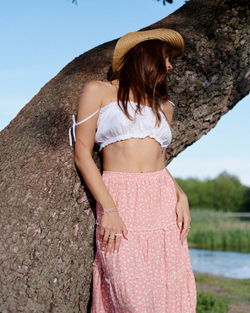 Long Tiered Skirt Pink Flower