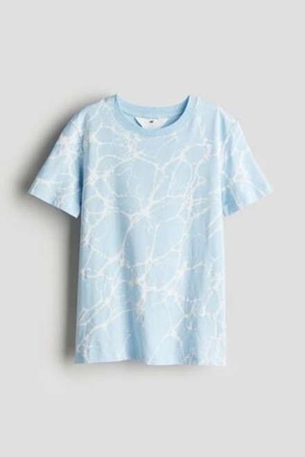 H&M Футболка из хлопка с принтом, светло-голубой