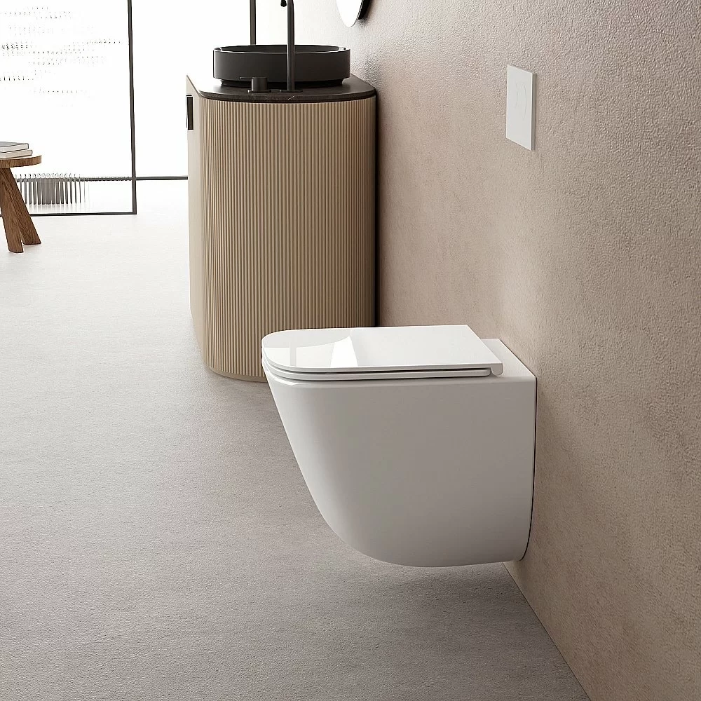 Унитаз подвесной ABBER Rechteck AC1220TC-AC0105-AC0120MB белый/кнопка черный матовый, с крышкой микролифт, с инсталляцией, безободковый, слив-торнадо