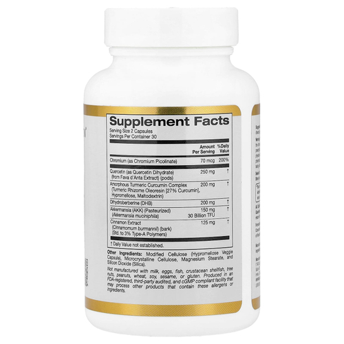 California Gold Nutrition, GLP-1 Supreme™, добавка с аккермансией, берберином, кверцетином и куркумином, 60 растительных капсул