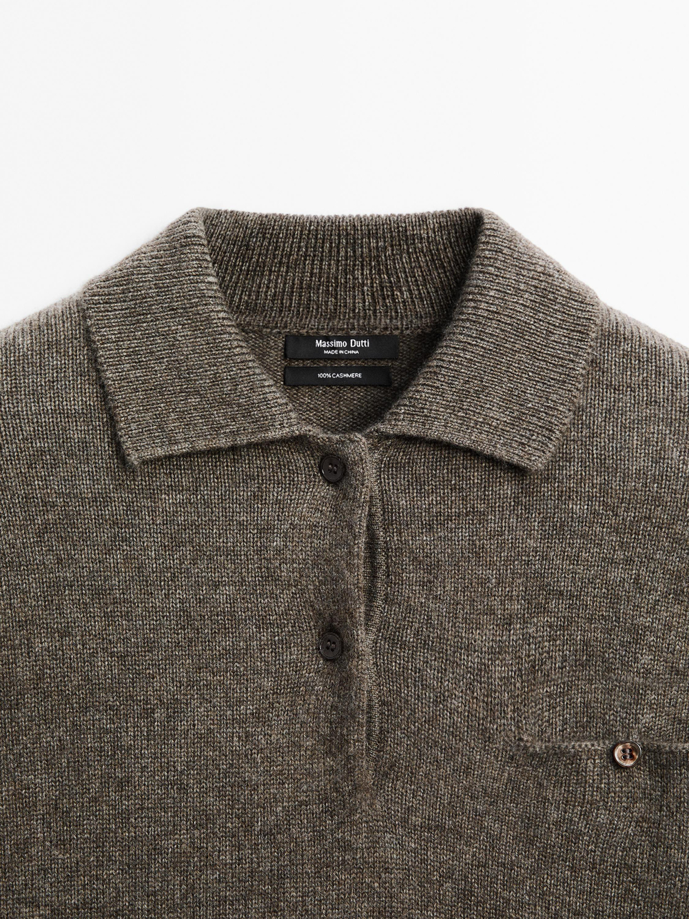 Massimo Dutti Свитер из 100% кашемира с карманом, коричневый