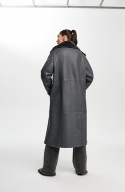 Дубленка-пальто серая