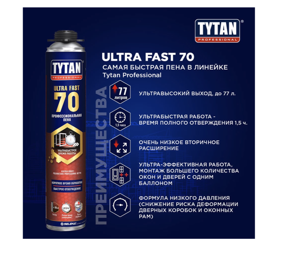 Монтажная пена Титан "Ultra Fast", профессиональная, для внутренних работ, 870мл
