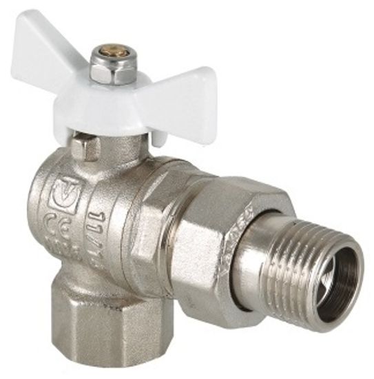 Кран шаровой Valtec Base 3/4" ВР/НР угловой с полусгоном белая ручка-бабочка (арт. VT.228.NW.05)