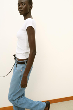 ZARA ФУТБОЛКА С ВЫРЕЗОМ ЛОДОЧКОЙ, БЕЛЫЙ