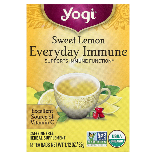 Yogi Tea, Everyday Immune, сладкий лимон, без кофеина, 16 чайных пакетиков по 32 г (1,12 унции)