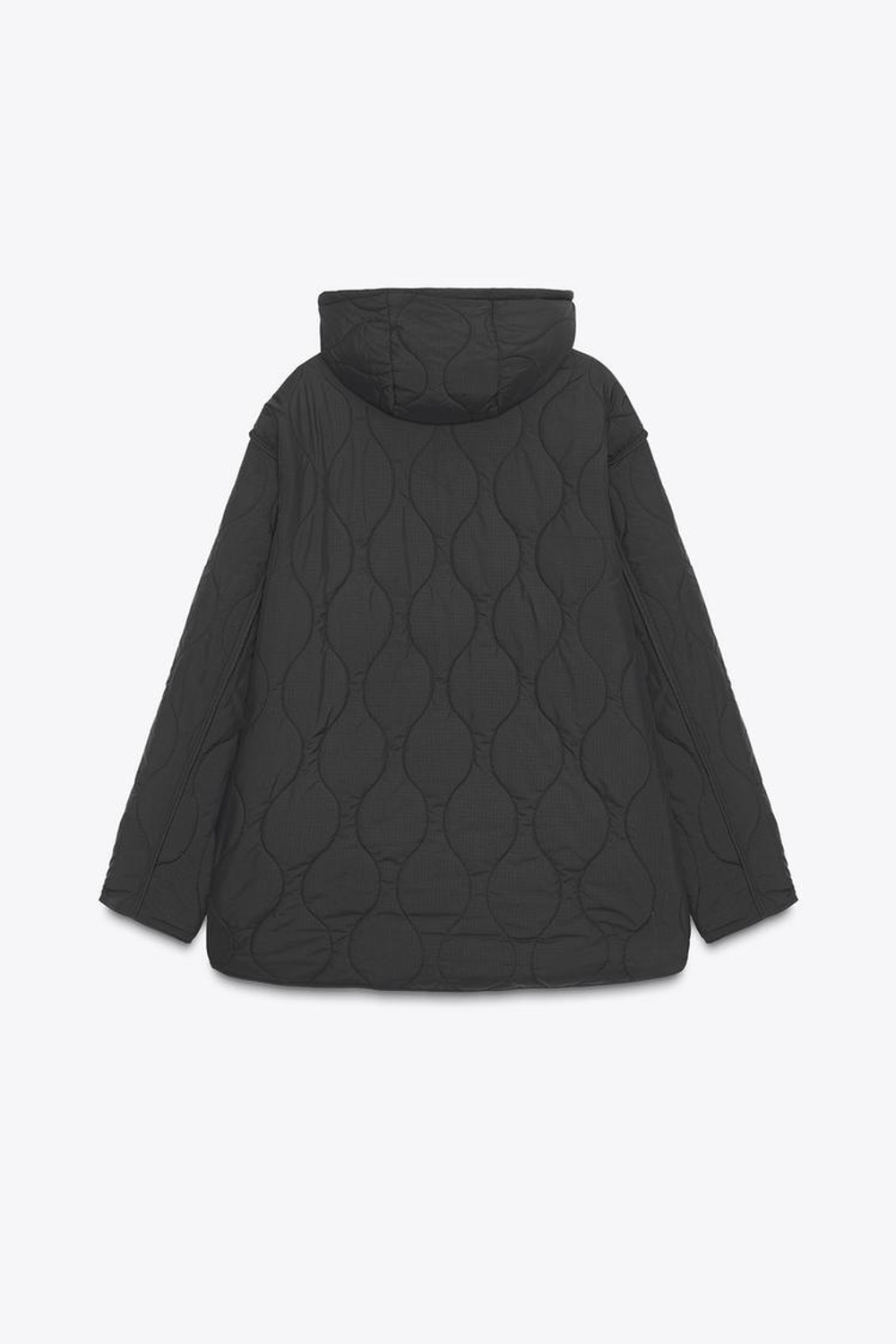 ZARA СТЕГАНАЯ КУРТКА С КАПЮШОНОМ, ЧЕРНЫЙ