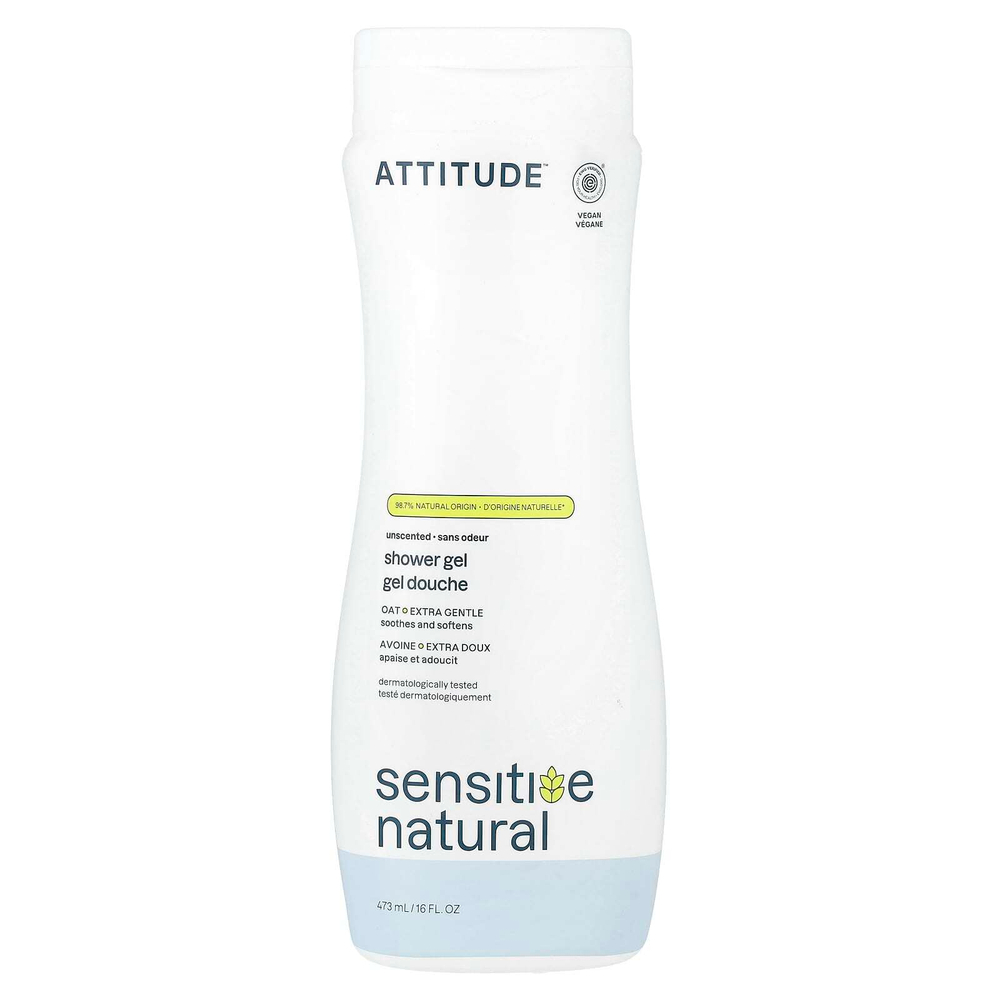 ATTITUDE, Sensitive Natural, гель для душа, без запаха, 473 мл (16 жидк. Унций)