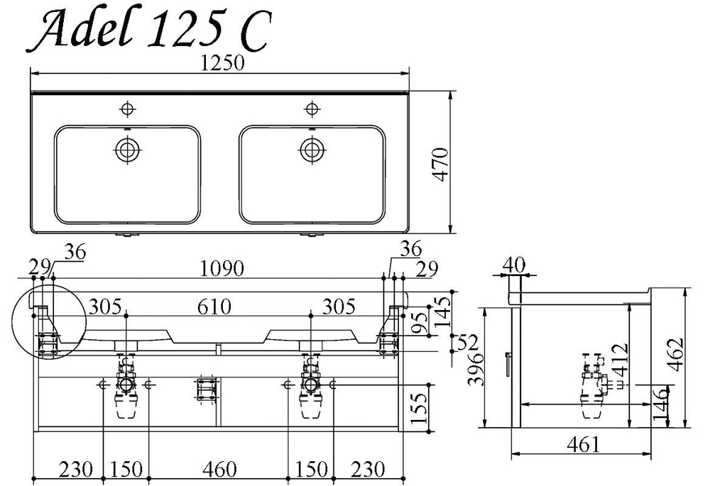 Тумба подвесная под раковину ADEL C125 арт. TS-ADL125C-CH-I Ивори