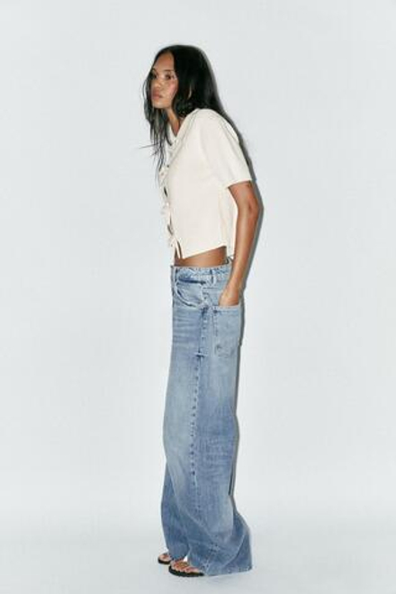 ZARA ТРИКОТАЖНЫЙ ТОП С БАНТАМИ, ЭКРЮ