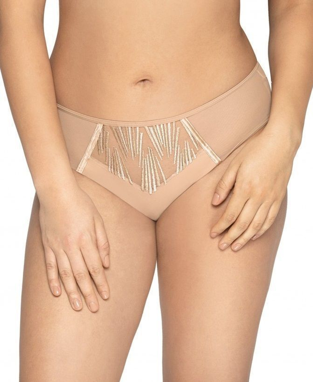Трусики-бразилиана с блестящей вышивкой (Размер: M) (Цвет: телесный)