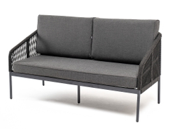 "Лугано" диван 3-местный плетеный из роупа, каркас алюминий темно-серый (RAL7024) муар, роуп темно-серый круглый, ткань темно-серая YB25-0027