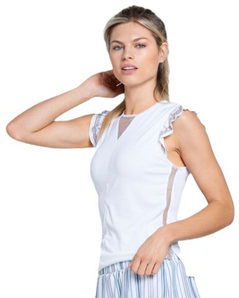 Женская теннисная футболка Lucky in Love Lucky Club Premier Ruffle Tank - белый