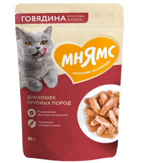 Мнямс Кусочки в соусе Говядина для крупных кошек 85гр.