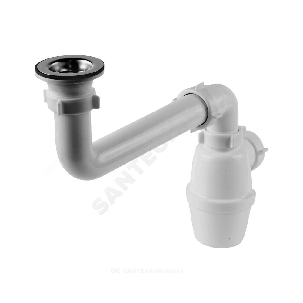 Сифон для умывальника/мойки бутылочный 1 1/2"x40 со смещенным сливом выпуск с нержавеющей решёткой D=70мм Орио К-4003
