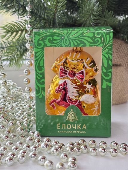 Ёлочное украшение Подарок 60 мм., золотой, стекло, Ёлочка (С935/2)