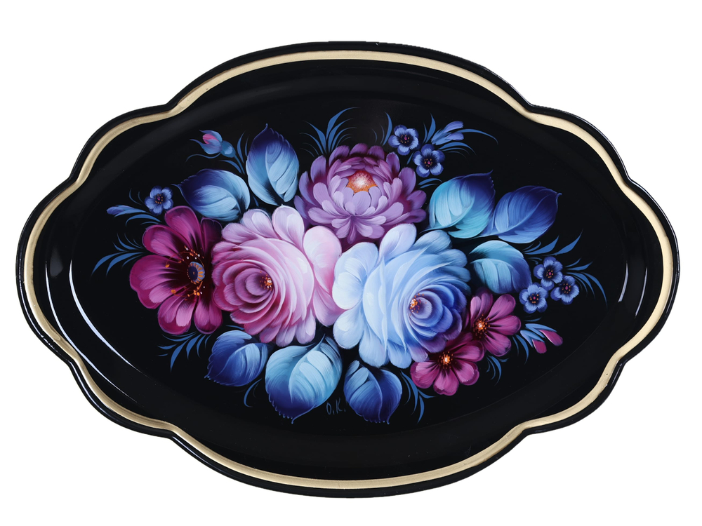 Жостовский поднос декоративный, размер 32х22 см (A11), металлический