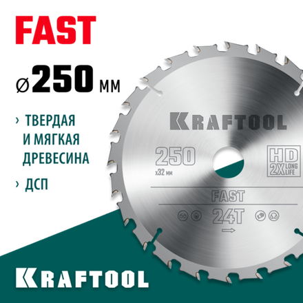 KRAFTOOL Fast, 250 х 32 мм, 24Т, пильный диск по дереву (36950-250-32)