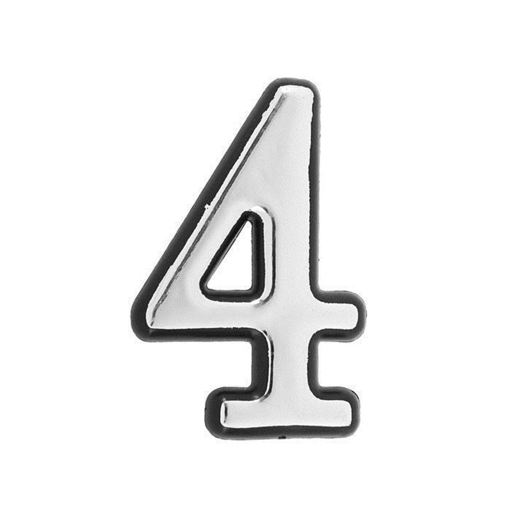 Цифра дверная АЛЛЮР &#39;&#39;4&#39;&#39; Большая  пластик на клеевой основе  ХРОМ /6974