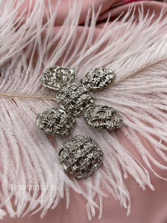 Пуговицы квадратные в серебристом металле с плетением сетка