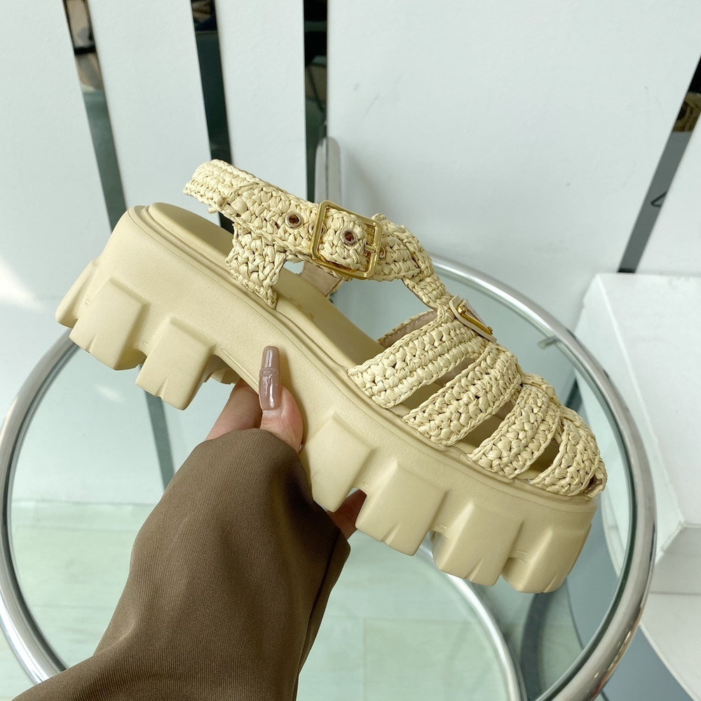 Prada Monolith Crochet Cage Sandals
