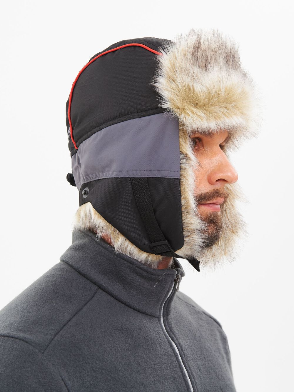 Шапка ушанка зимняя Siberia ткань Breathable цвет Серый/Черный иск. мех Волк