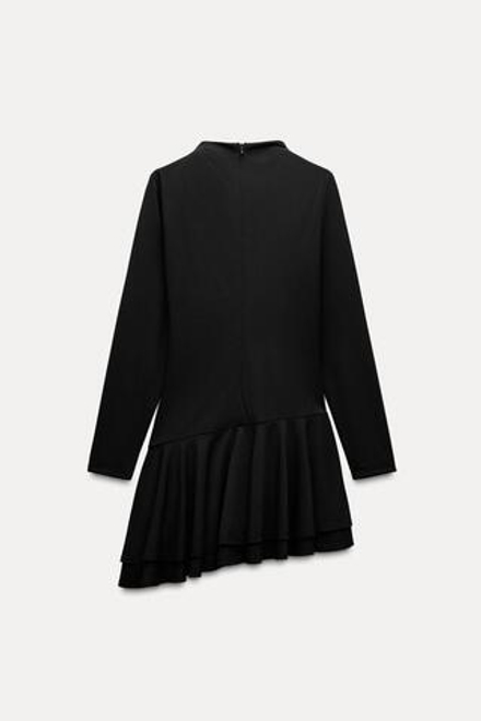 ZARA ПЛАТЬЕ-КОМБИНЕЗОН С ВОЛАНАМИ, ЧЕРНЫЙ