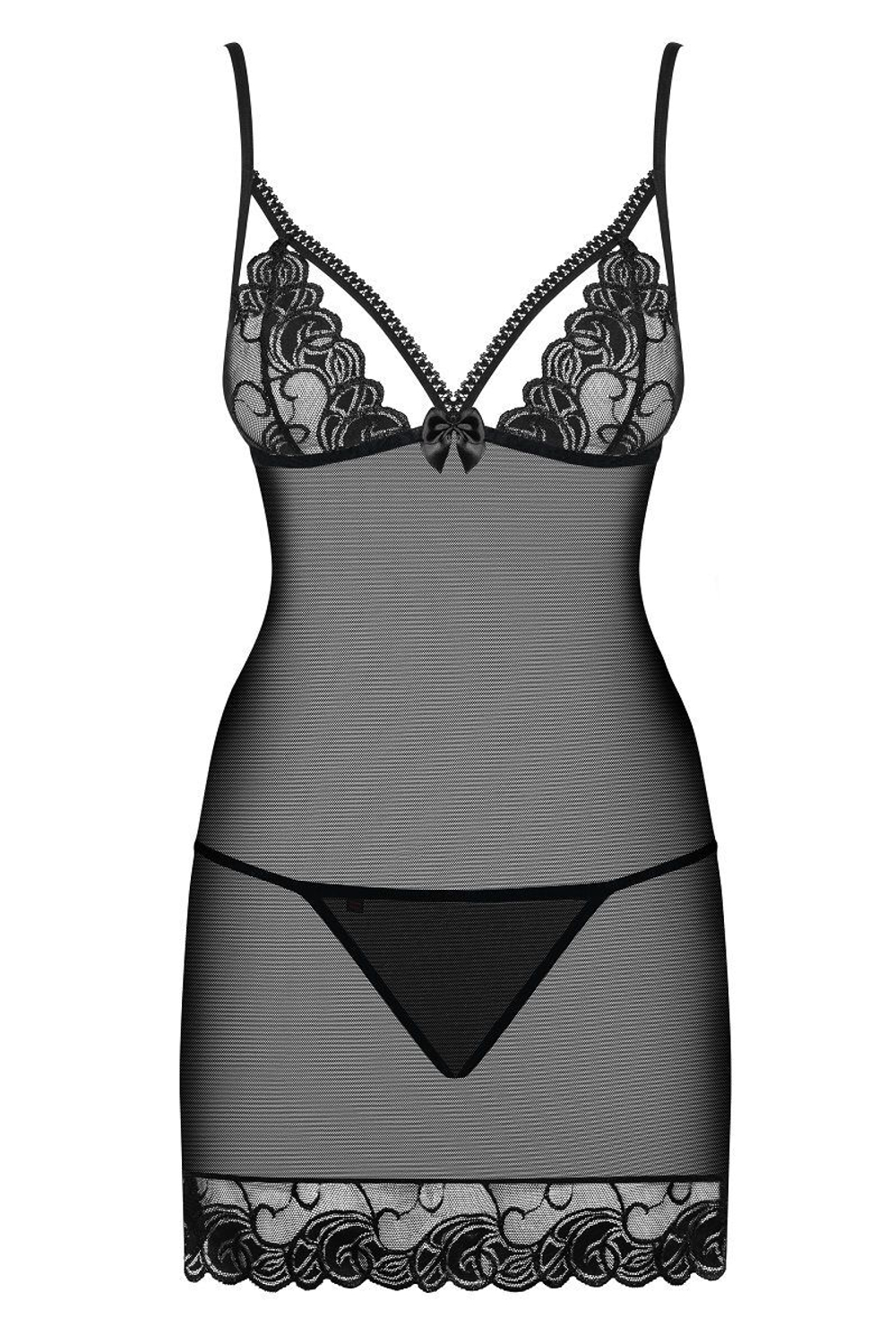 Облегающая сорочка Wonderia с кружевом (Размер: S-M) (Цвет: черный)