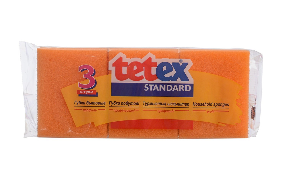 Губки для мытья посуды TETEX, профильные поролоновые, 85х65x41 мм, 3 штуки в упаковке