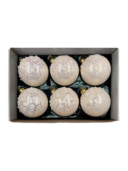 Набор винтажных стеклянных шаров Мягкий шелк 100 мм., песочный, 6 шт., Christmas DeLuxe (14037)