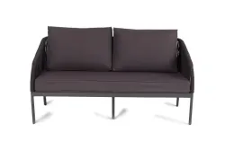 "Канны" диван 2-местный плетеный из роупа, каркас алюминий темно-серый (RAL7024) матовый, роуп темно-серый круглый, ткань интерьерная