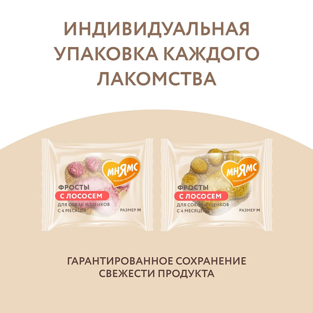 Лакомство Мнямс На каждый день для собак и щенков с 4 месяцев "Фросты" с лососем. Размер М (24шт).