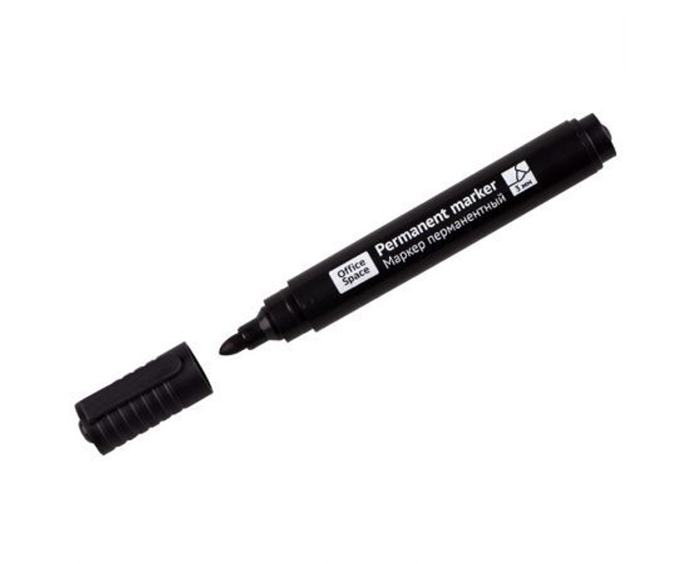 12 шт. Маркер перманентный OfficeSpace "8004А" черный, пулевидный, 3мм