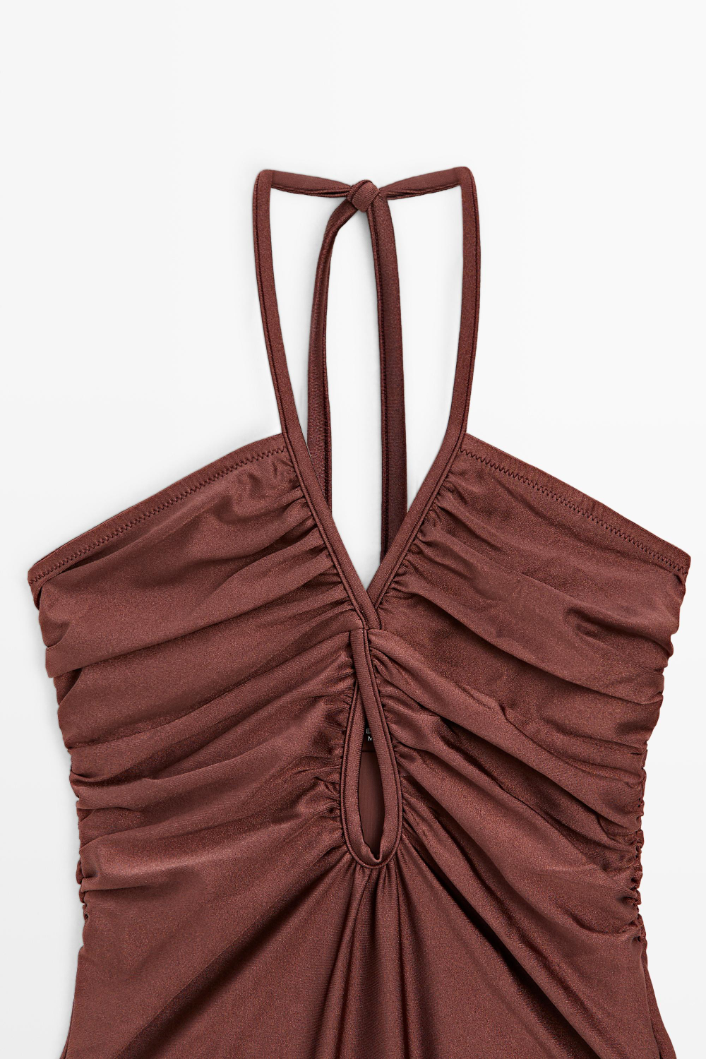 Massimo Dutti Купальник с горловиной халтер с блестками, коричневый