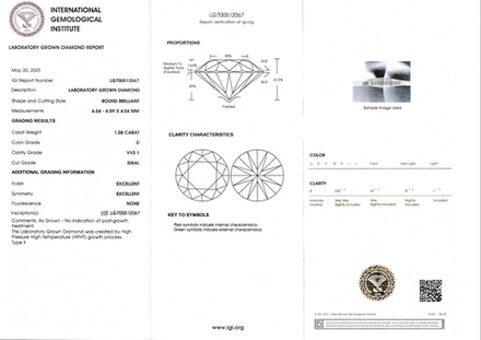 Лабораторно-выращенный бриллиант Кр-57 6.54-6.59 мм D/VVS1 1.08 ct