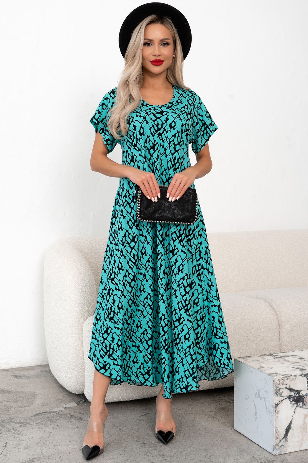 Платье Магия лета (бирюза/черный)-54р-р Р11-867/34 Nikol