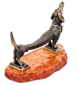 Народные промыслы AM- 572 Фигурка «Такса Электричка» (латунь, янтарь)