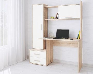 Стол письменный  КВАРТЕТ-9 дуб сонома / белый с тиснением поры дерева