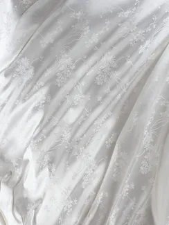 Ткань шелк Армани Жаккард, арт. 1870/2, дизайн "цветы на ветке", белый