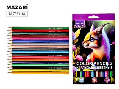 Карандаши 18цв. "Fantasy" d грифеля=2,65мм. дерев. трёхгран, коробка (Mazari)