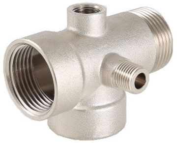 Пятиходовой соединитель Valtec 1" х 110 мм для насоса латунный никелированный VTr.600.N.06110