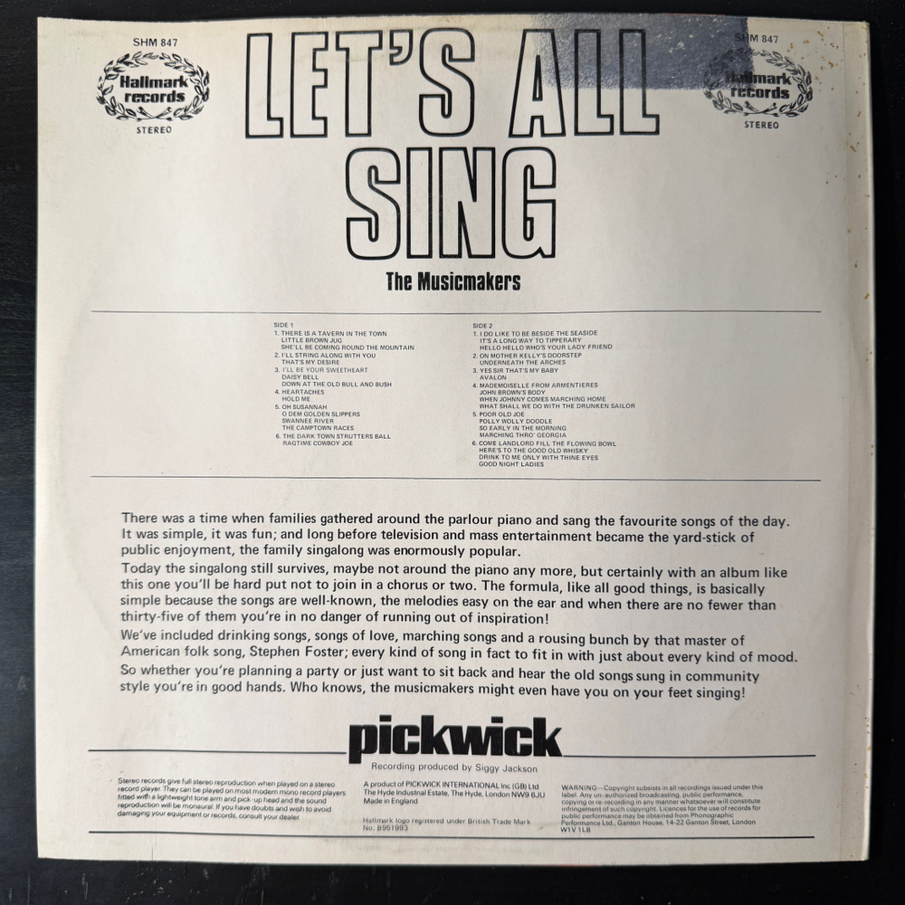 The Musicmakers ‎– Let's All Sing (Англия 1974г.) Т