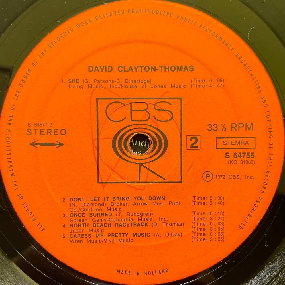 David Clayton-Thomas ‎– David Clayton-Thomas (Голландия 1972г.)