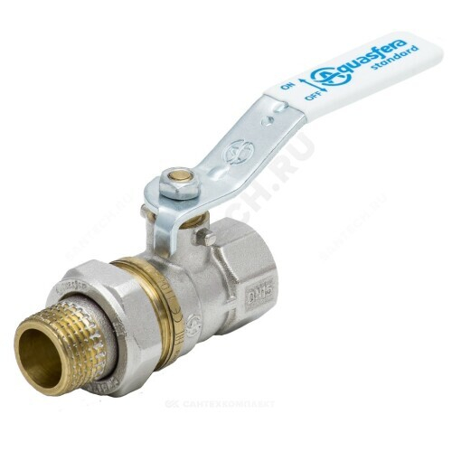 Кран шаровой латунь никель 1106 Standard Ду 25 Ру25 ВР/"американка" полнопроходной рычаг Aquasfera 1106-03